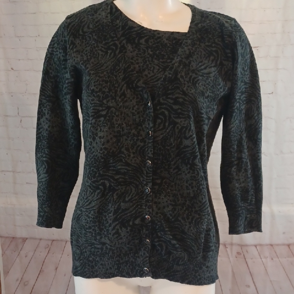 89Th & Madison Grunge Floral 2 Piece Tank  3/4 Sleeve Open Carnigan  Sweater M